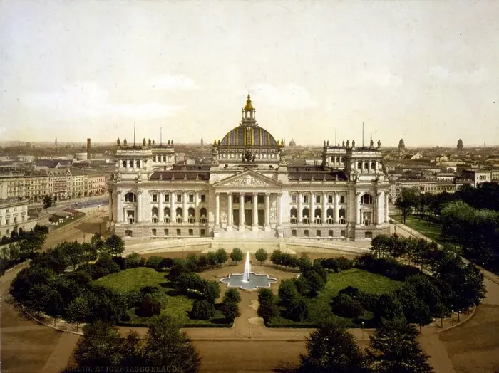 Framed Print : The Reichstag building, Berlin. Germany, around 1905. architecture portico columns fountain garden grass trees Framed Print : The Reichstag building, Berlin. Germany, around 1905. architecture portico columns fountain garden grass trees