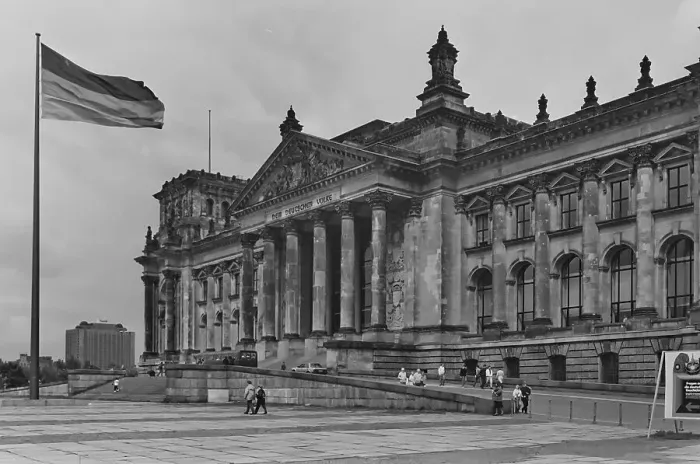 Framed Print : Reichstag building and German flag in May 1991 Framed Print : Reichstag building and German flag in May 1991
