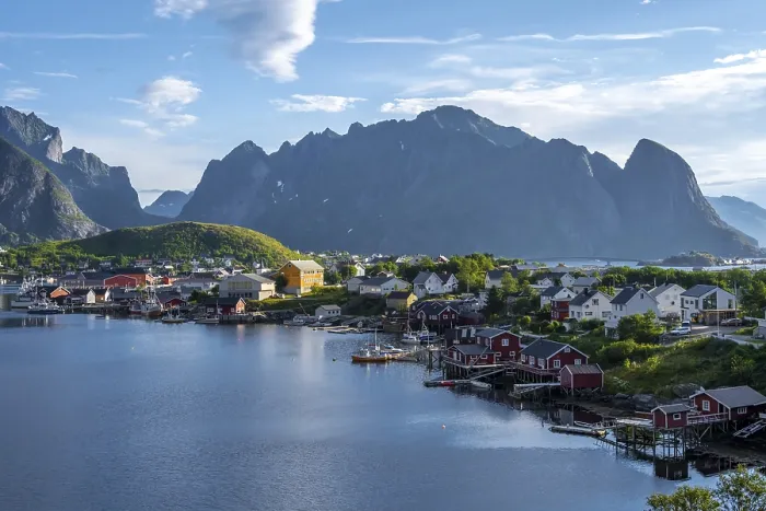 Framed Print : Reine, Reinefjord with mountains Framed Print : Reine, Reinefjord with mountains