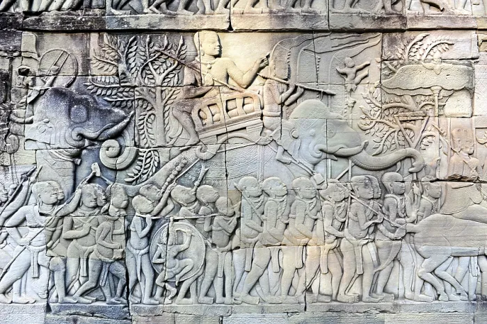 Framed Print : Relief at the Bayon temple, Angkor Thom