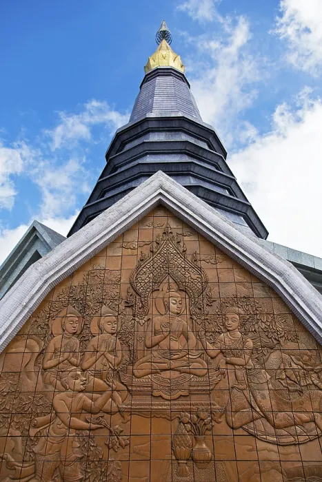 Framed Print : Relief at the Naphamethanidon Chedi of King Bhumibol Adulyadej on Mt Doi Inthanon
