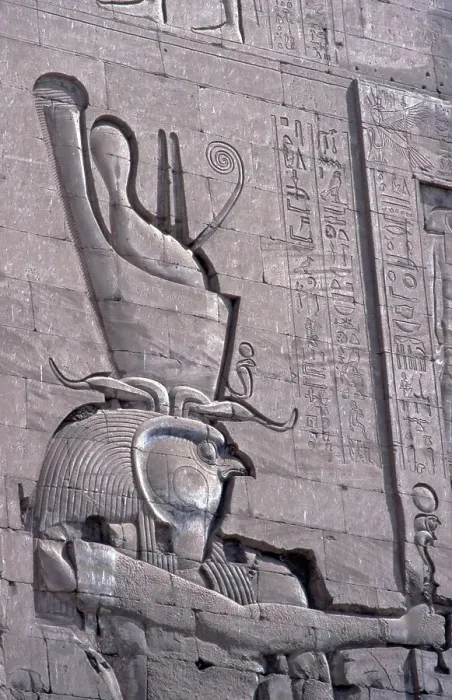 Framed Print : Detail from relief painting, head, Horus Temple, Edfu, Nile Valley, Egypt, September 1989, vintage, retro, old, historical, Africa