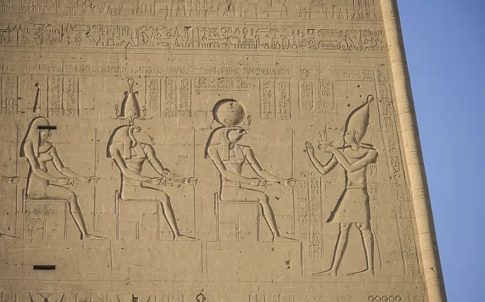 Framed Print : Relief on the pylon, Temple of Horus Framed Print : Relief on the pylon, Temple of Horus