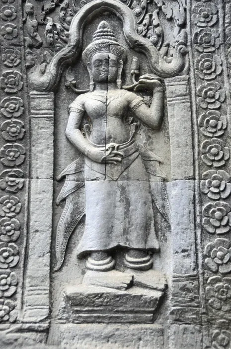 Framed Print : Relief in the ruins of the temple complex of Ta Prohm