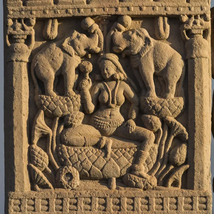 Framed Print : Relief symbolising Buddhas birth on gateway