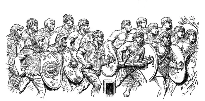 Framed Print : Relief at Trajans Column shows the Germanic bodyguard of the later Caesars Framed Print : Relief at Trajans Column shows the Germanic bodyguard of the later Caesars