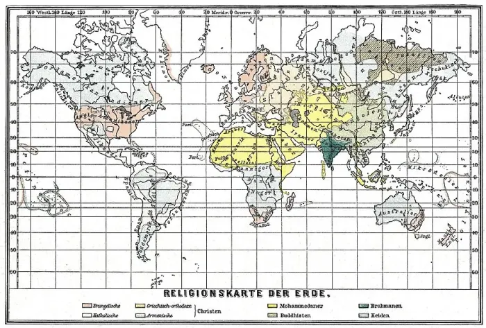 Framed Print : Religions Map of the World, 19th century