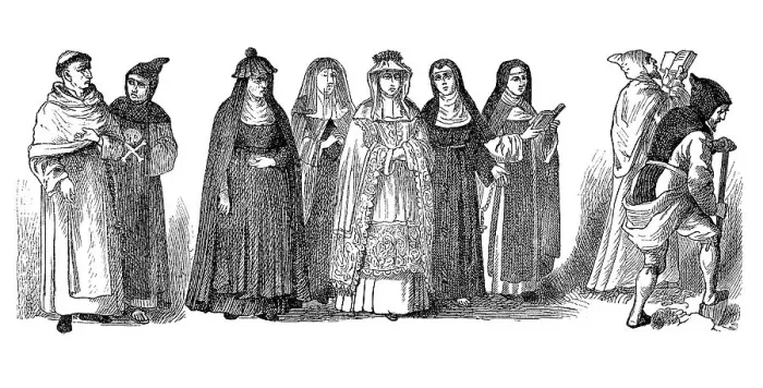 Framed Print : Religious costumes in 1880, from left: Augustinian Framed Print : Religious costumes in 1880, from left: Augustinian