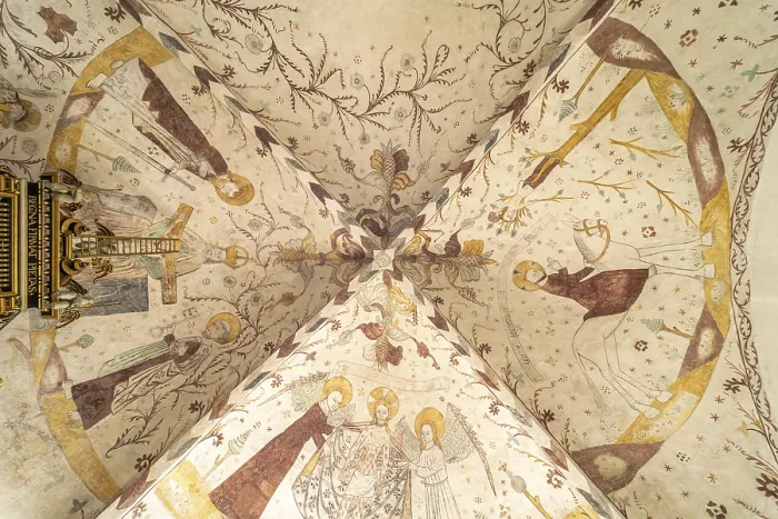 Framed Print : Religious frescoes by the Elmelunde Master in the church of Elmelunde