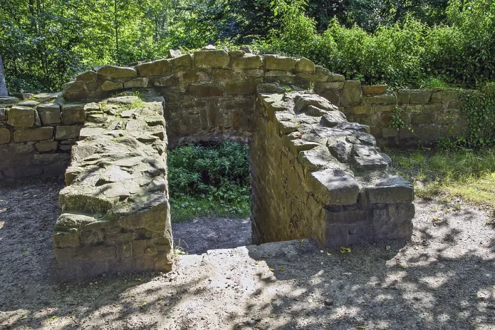 Framed Print : Remains of stairs through castle wall of Ruin Isenburg