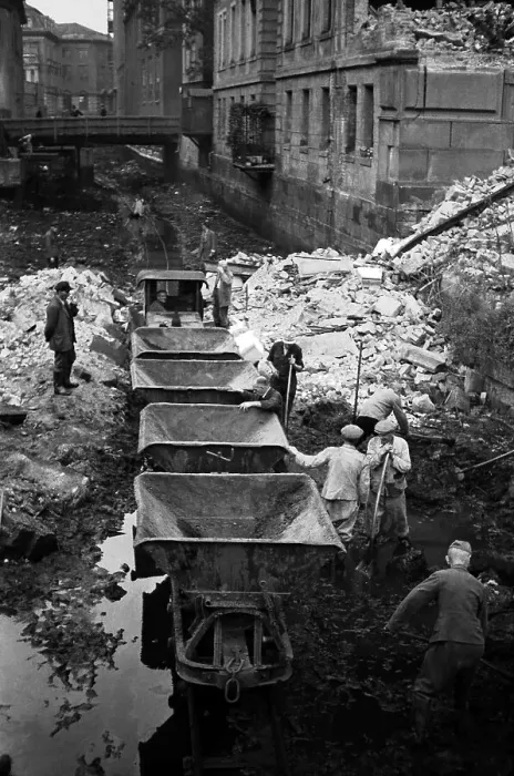 Framed Print : Removal of debris and recovery of building materials