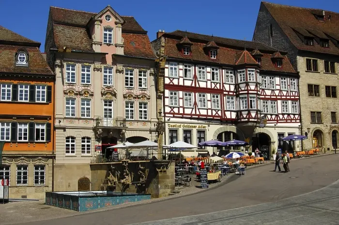 Framed Print : Renaissance and half-timbered house at the main square
