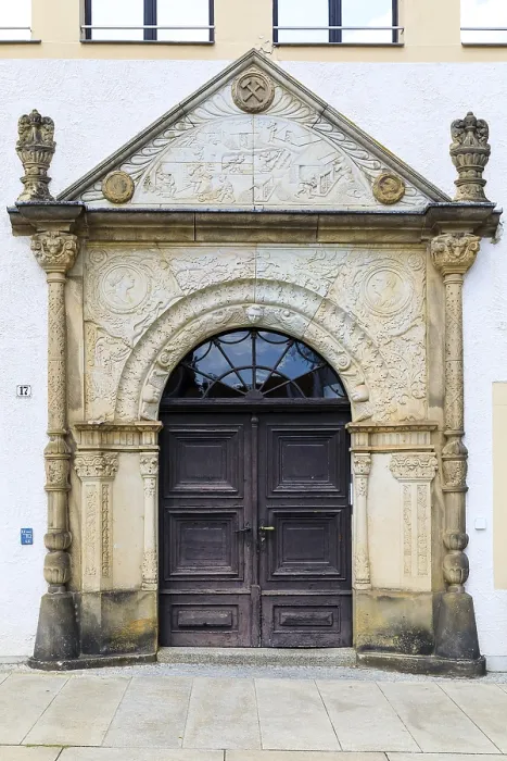 Framed Print : Renaissance portal with motifs from Freiberg mining at Lisskirchner-Haus Framed Print : Renaissance portal with motifs from Freiberg mining at Lisskirchner-Haus