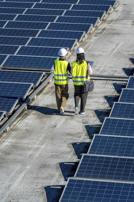 Framed Print : Two renewable energy engineers