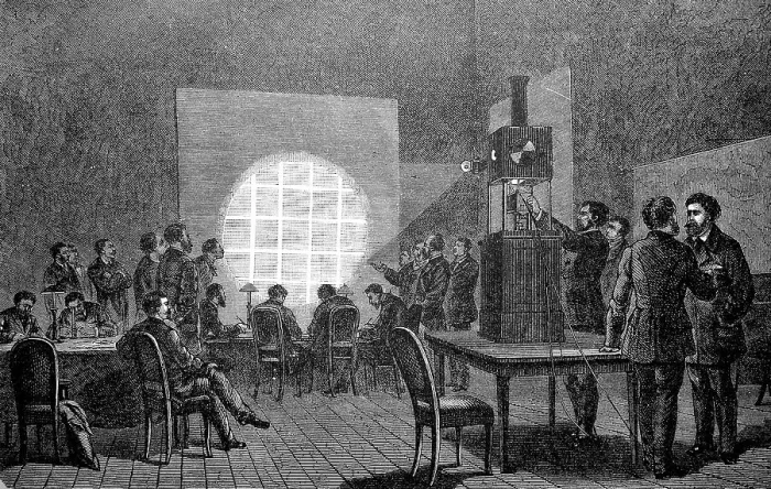 Framed Print : Reproduction of telegraphic dispatches by the magic lantern during the siege of Paris