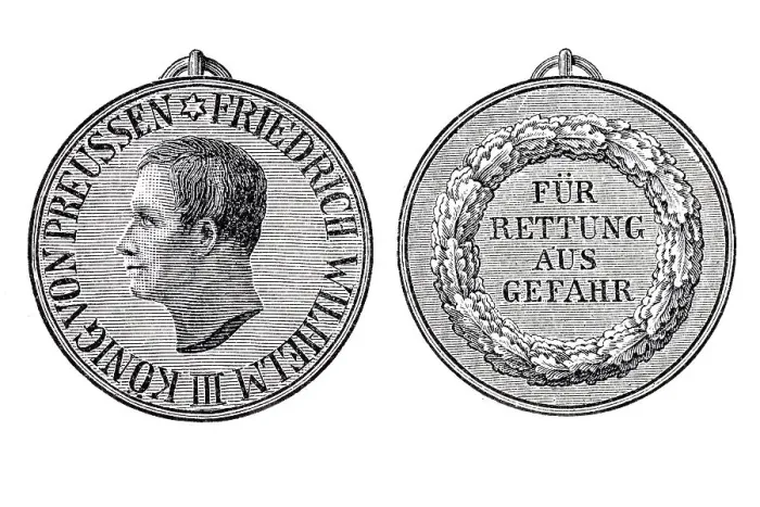 Framed Print : Rescue Medal, Prussia, historical illustration Framed Print : Rescue Medal, Prussia, historical illustration