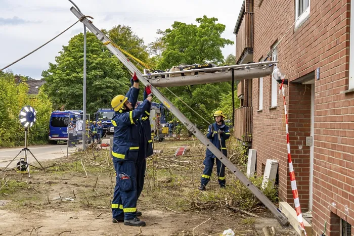 Framed Print : Rescue and recovery of people after a drone attack on residential buildings in a civil defence scenario Framed Print : Rescue and recovery of people after a drone attack on residential buildings in a civil defence scenario