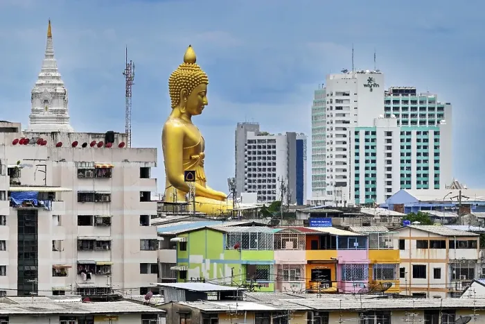 Framed Print : Residential area Buddha statue Bangkok Framed Print : Residential area Buddha statue Bangkok