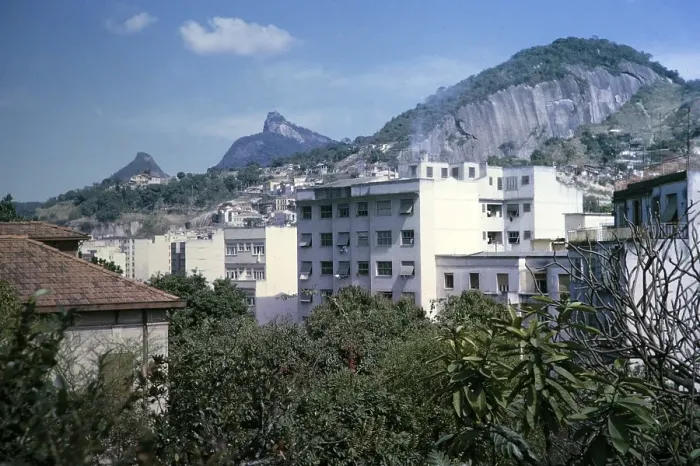 Framed Print : Residential buildings on slopes, Rio de Janeiro, Brazil 1962 View of the Christ the Redeemer statue