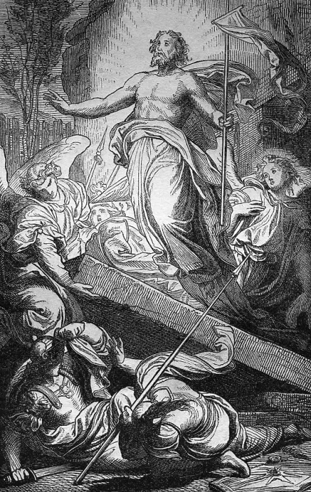 Framed Print : The Resurrection of Christ, historic steel engraving from 1860