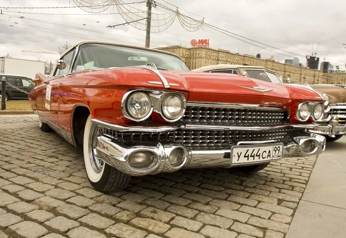 Framed Print : Retro cadillac on rally of classical cars on Poklonnaya hill