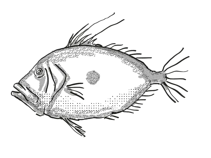 Framed Print : Retro cartoon style drawing of a John Dory