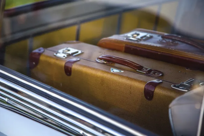 Framed Print : Two retro suitcase in retro car Framed Print : Two retro suitcase in retro car
