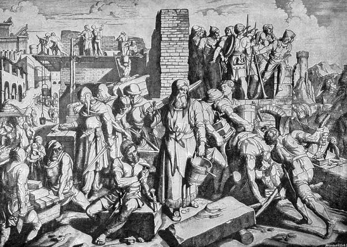 Framed Print : The Returned Jews Rebuilding Jerusalem