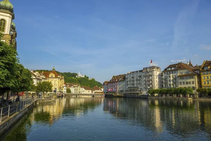 Framed Print : Reuss River and City of Lucerne in a Sunny Day in Switzerland