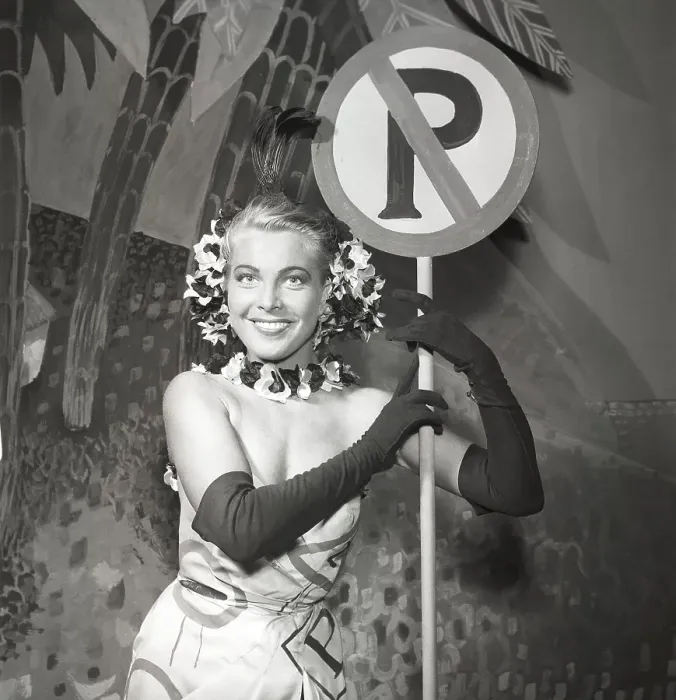 Framed Print : Revue in the 1950s. Beautiful actress Mary Rapp, 1920-1964, pictures at a non parking sign in the revue Robinson Crazy 1953. Sweden Kristoffersson ref BM42-7 Framed Print : Revue in the 1950s. Beautiful actress Mary Rapp, 1920-1964, pictures at a non parking sign in the revue Robinson Crazy 1953. Sweden Kristoffersson ref BM42-7