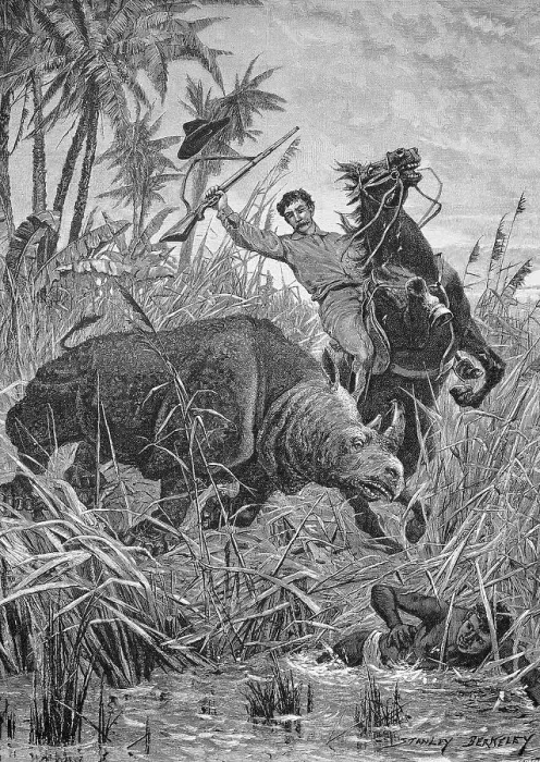 Framed Print : Rhino Hunt in Africa, Historical