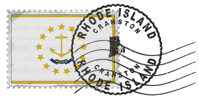 Framed Print : Rhode Island Cranston Stamp with National Flag and Postmark Framed Print : Rhode Island Cranston Stamp with National Flag and Postmark