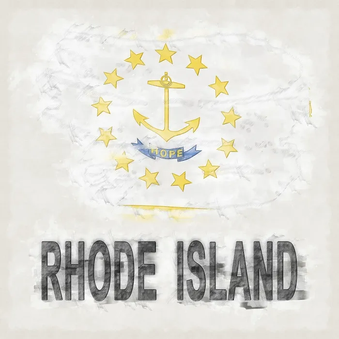 Framed Print : Rhode Island National Colors with Country Name Background