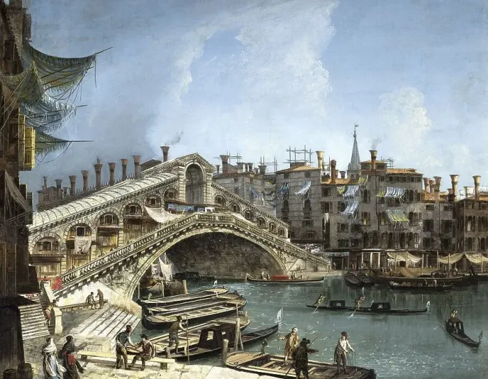 Framed Print : Rialto Bridge in Venice, 1735, Italy