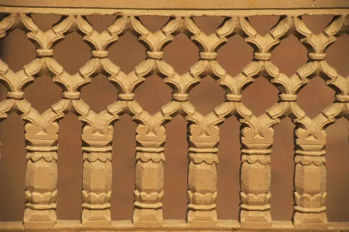 Framed Print : Richly stone carved Jali as Parapet of terrace Framed Print : Richly stone carved Jali as Parapet of terrace