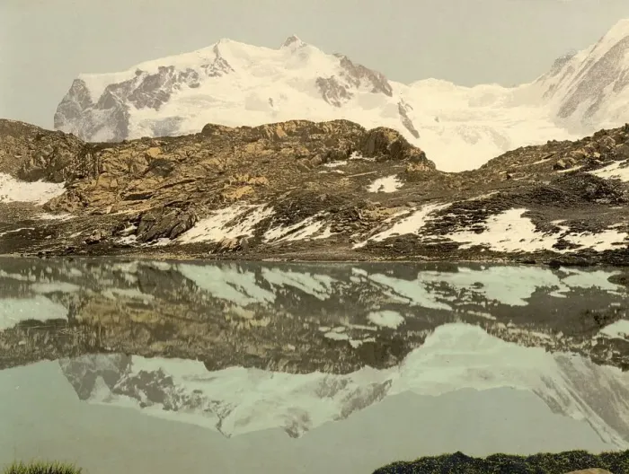 Framed Print : Riffelsee, mountain lake above Zermatt and Monte Rosa