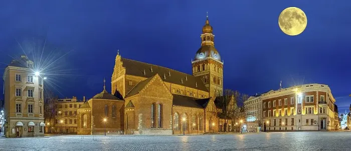 Framed Print : Riga Cathedral at night with full moon Framed Print : Riga Cathedral at night with full moon