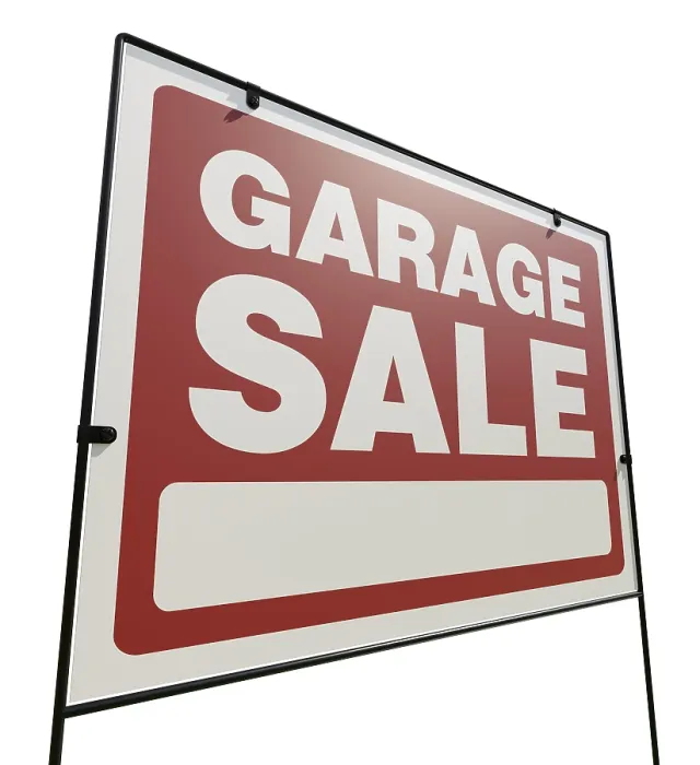 Framed Print : Right facing garage sale yard sign isolated on a white background Framed Print : Right facing garage sale yard sign isolated on a white background