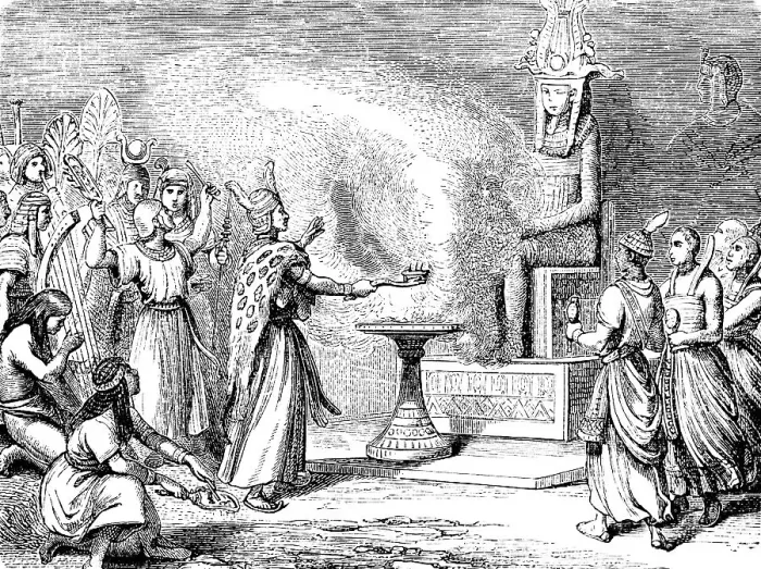 Framed Print : Rite of sacrifice of the priests in Egypt, beginners of human society, ceremony in honour of the deity, worship, fire with offering, throne, cult, historical illustration 1880 Framed Print : Rite of sacrifice of the priests in Egypt, beginners of human society, ceremony in honour of the deity, worship, fire with offering, throne, cult, historical illustration 1880