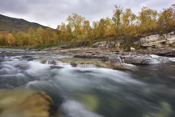 Framed Print : River Abiskojakka River flows through Abisko Canyon