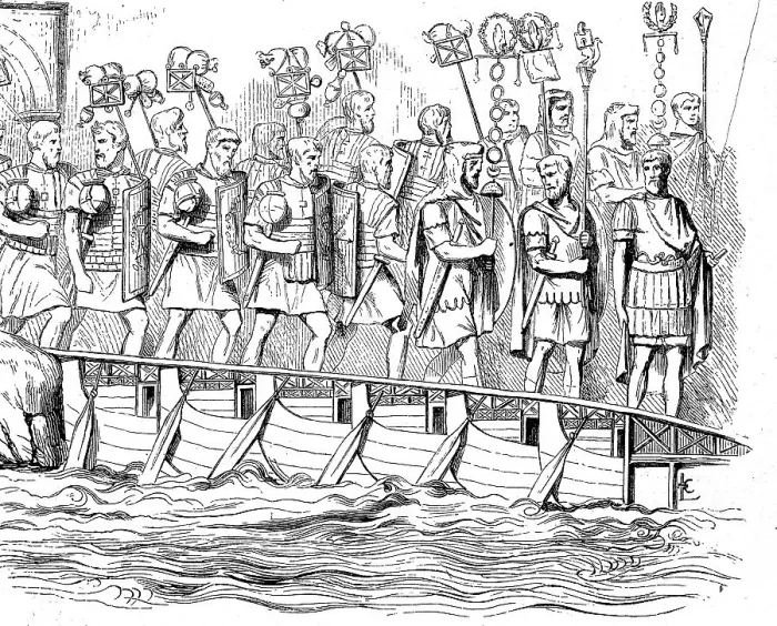 Framed Print : River crossing of a Roman legion