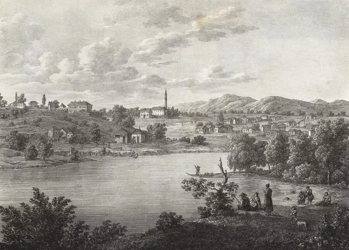 Framed Print : The river Danube in Wallachia. Kallafat market