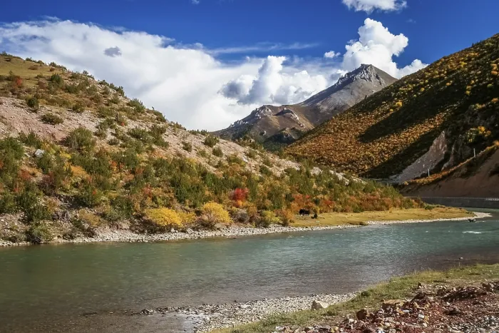 Framed Print : River flowing through the beautiful landscape of Western Tibet
