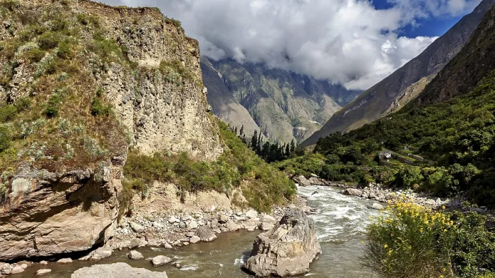 Framed Print : River flows through impressive rocky landscape