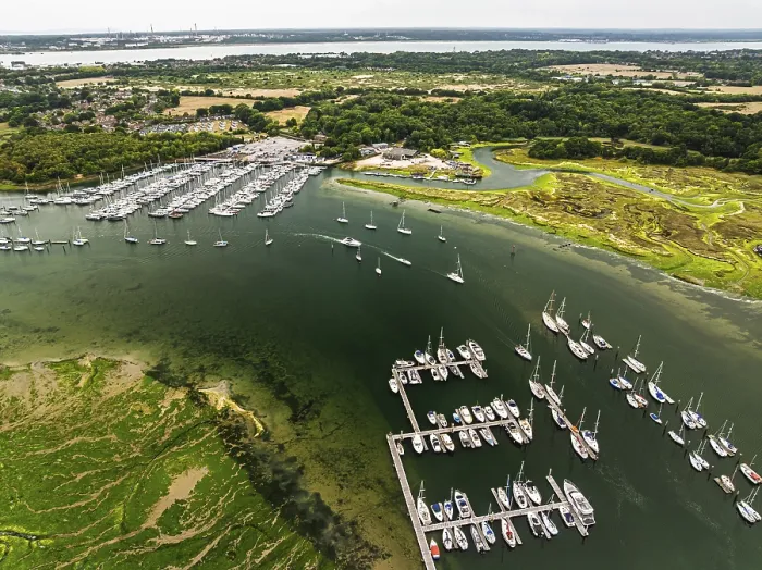 Framed Print : River Hamble and Swanwick Marina from drone