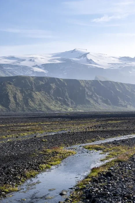 Framed Print : River Krossa, mountains with glacier Eyjafjallajoekull in the back