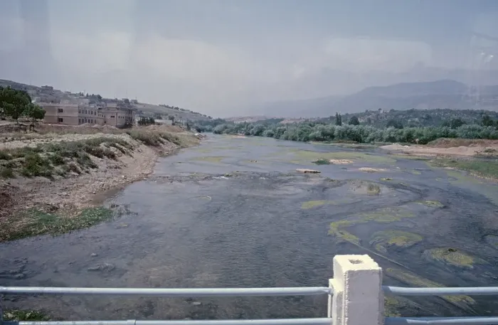 Framed Print : River Orontes, also called Asi, in Jisr ash-Shughur, Syria, May 1987, vintage, retro, old, historical, Asia
