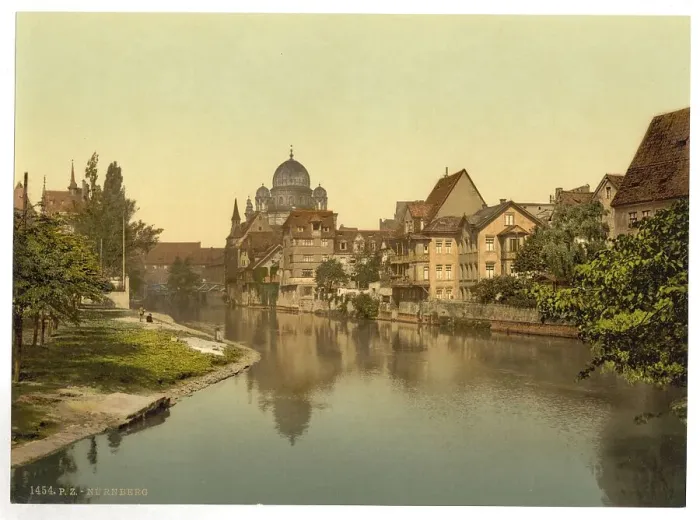 Framed Print : The River Pegnitz and the Synagogue