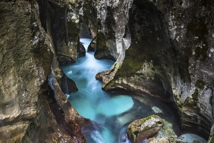 Framed Print : River Soca flows through narrow canyon Framed Print : River Soca flows through narrow canyon