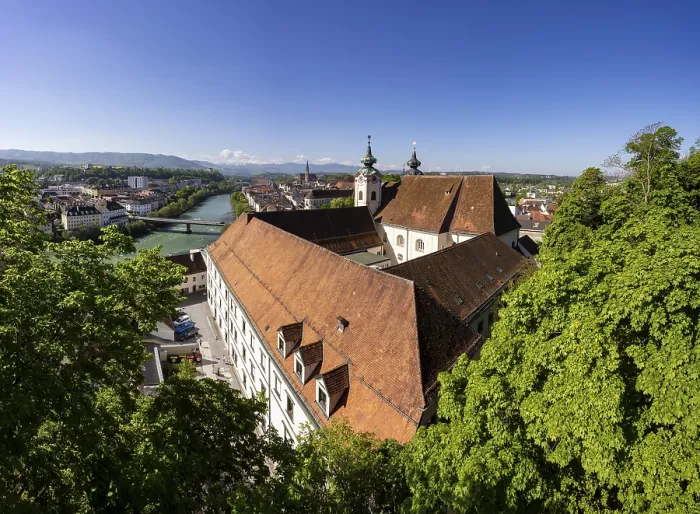 Framed Print : River Steyr, view from Taborberg to St Michael's Church and old town